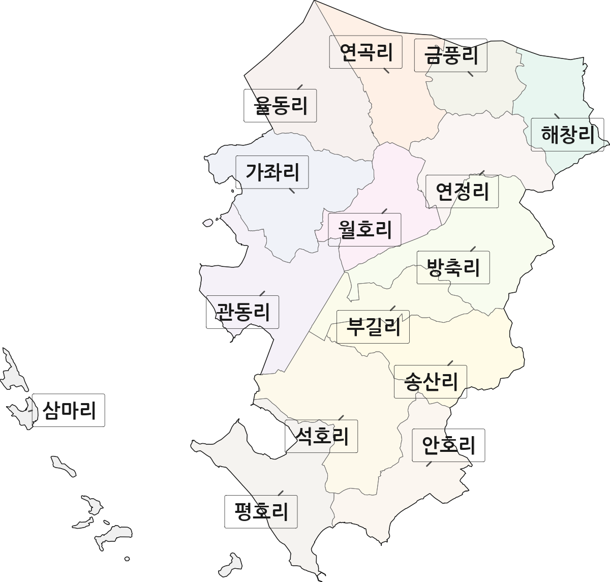 전라남도 해남군 화산면 법정동 리 구분 행정구역 경계 지도