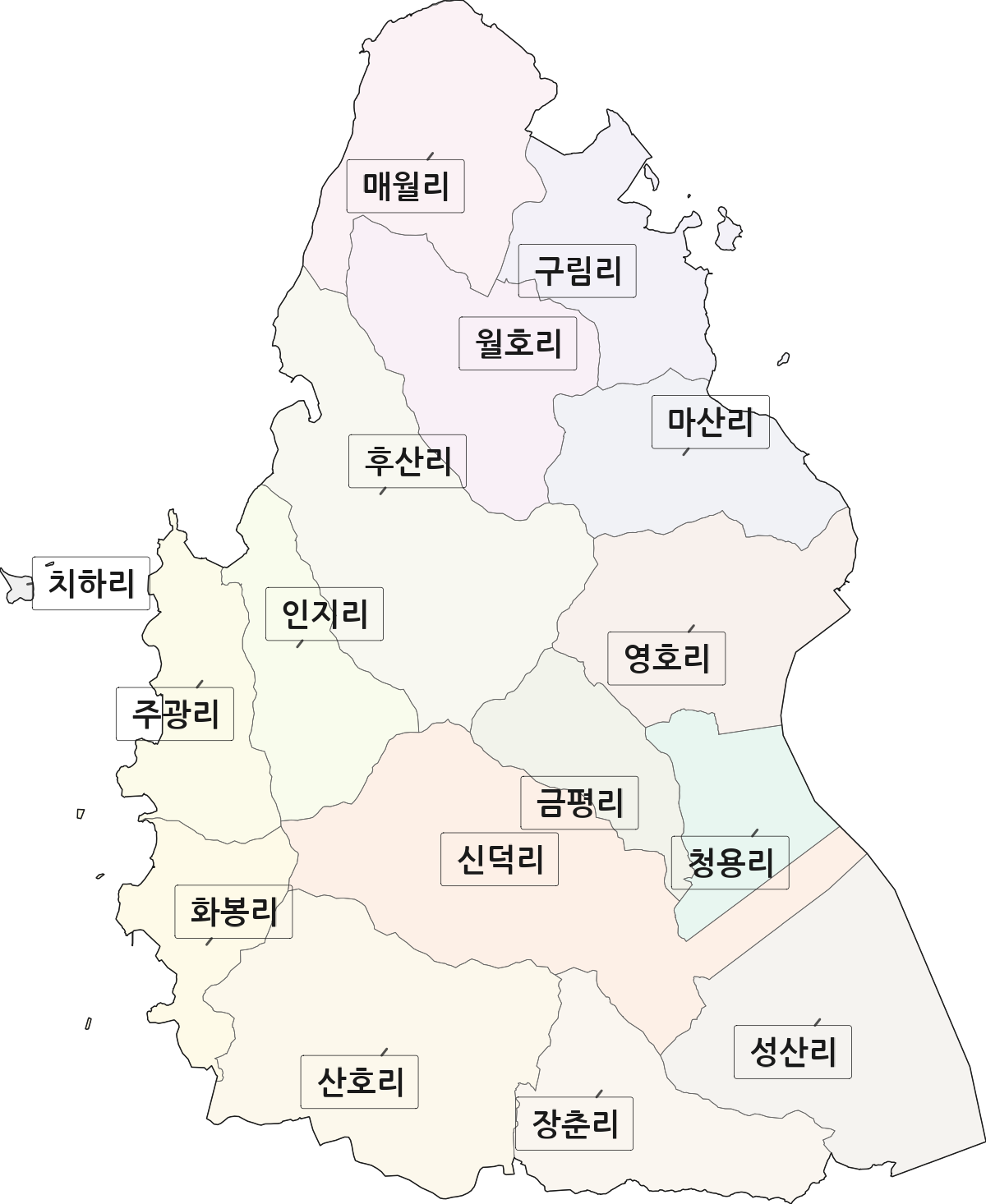 전라남도 해남군 화원면 법정동 리 구분 행정구역 경계 지도