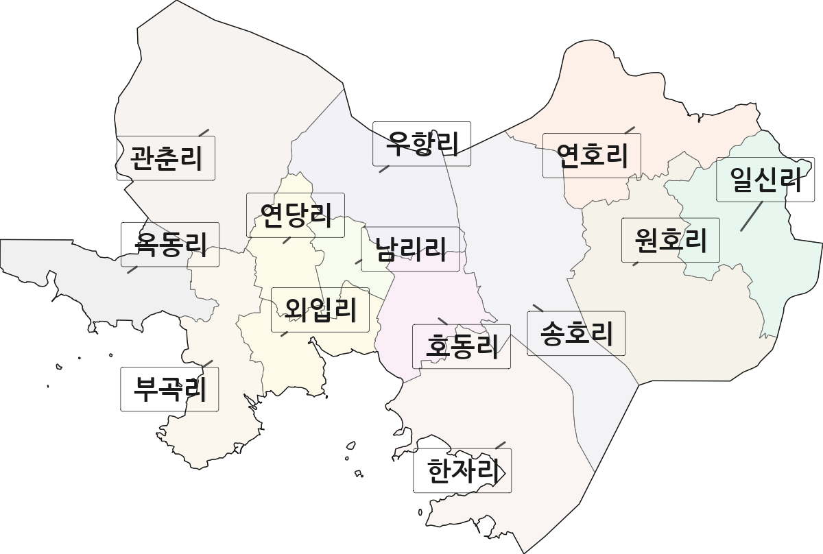 전라남도 해남군 황산면 법정동 리 구분 행정구역 경계 지도