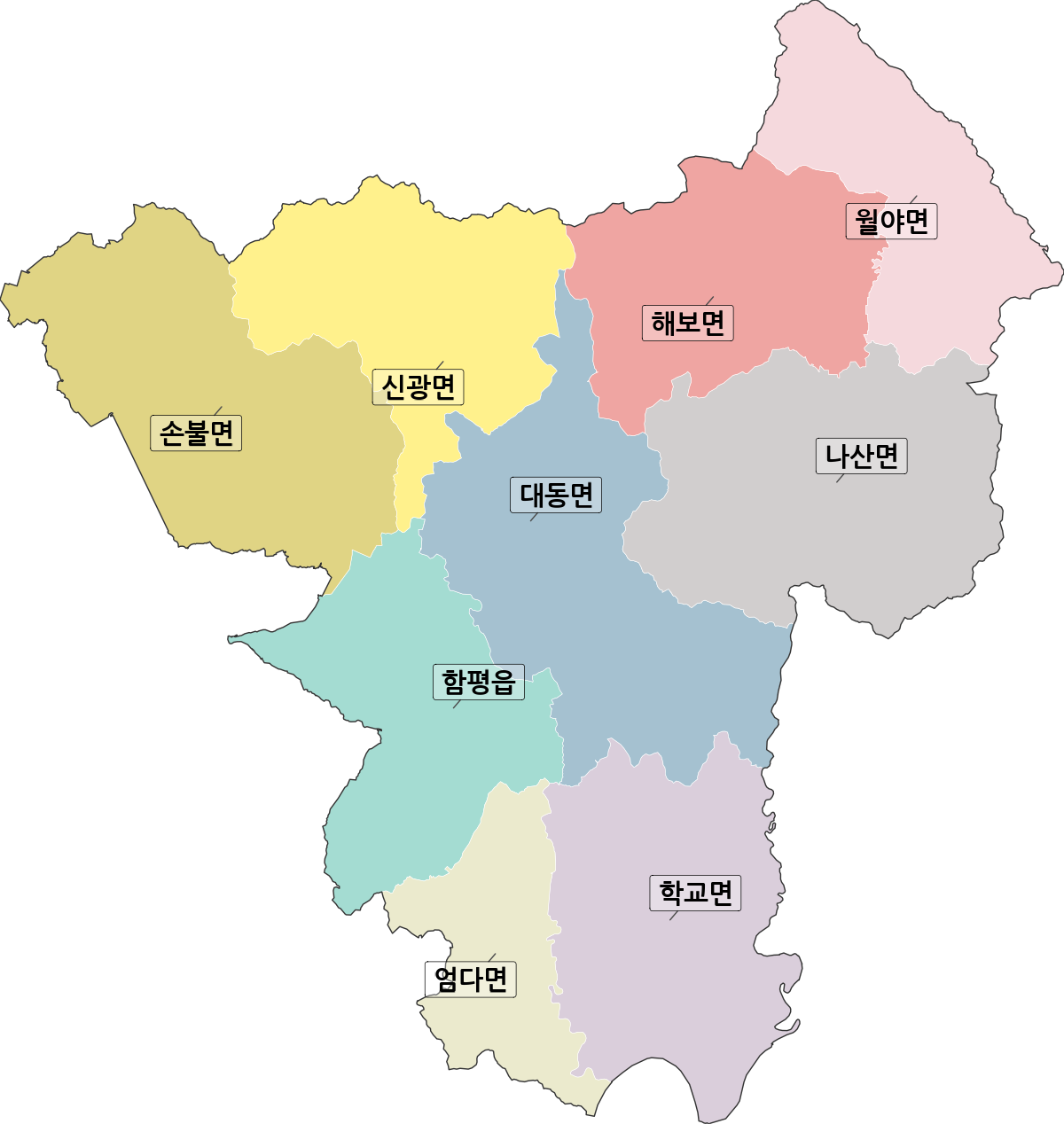 전라남도 함평군 법정동 행정구역 경계 지도