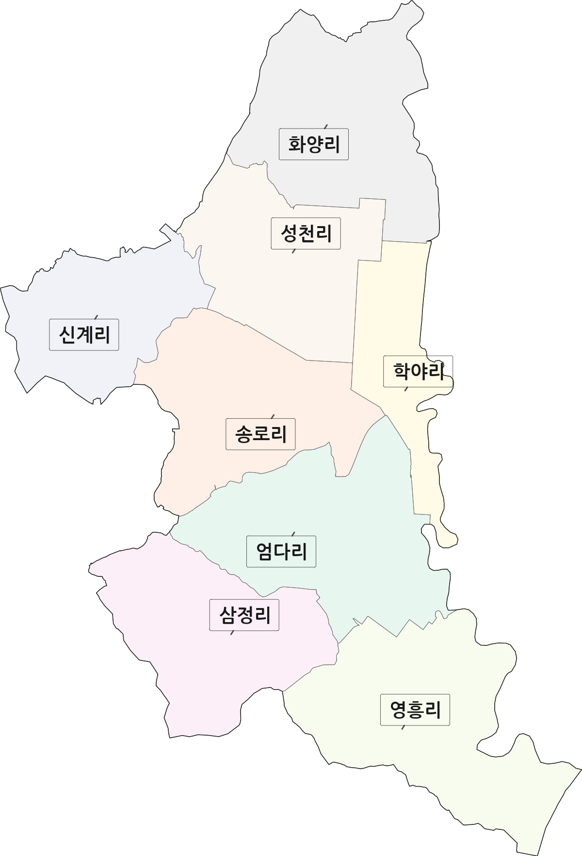 전라남도 함평군 엄다면 법정동 리 구분 행정구역 경계 지도