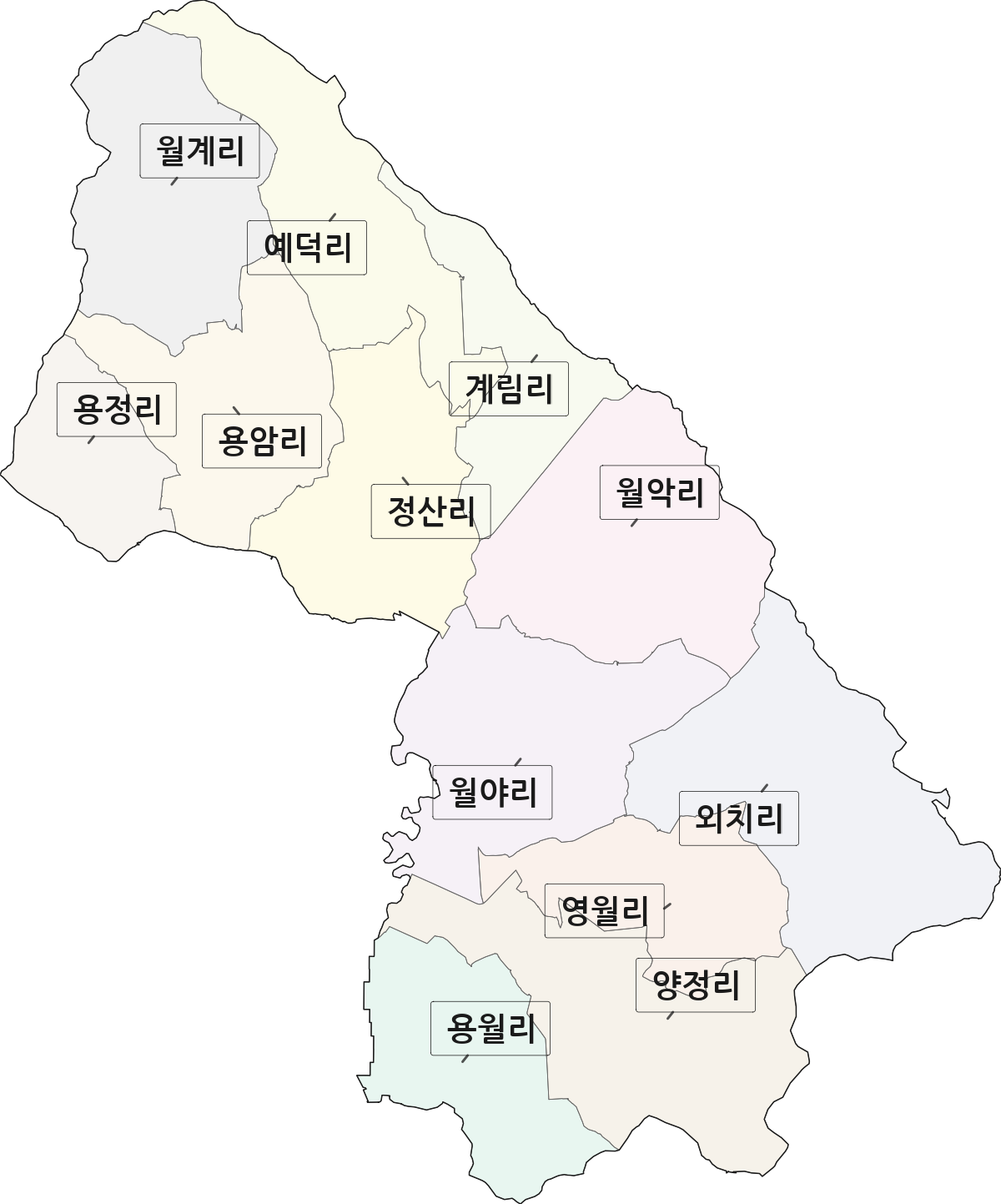 전라남도 함평군 월야면 법정동 리 구분 행정구역 경계 지도