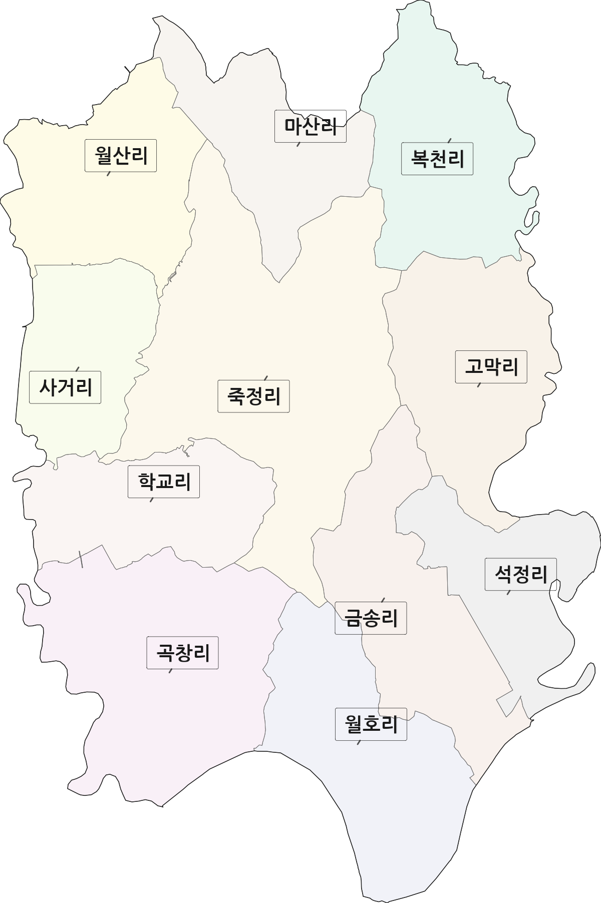 전라남도 함평군 학교면 법정동 리 구분 행정구역 경계 지도