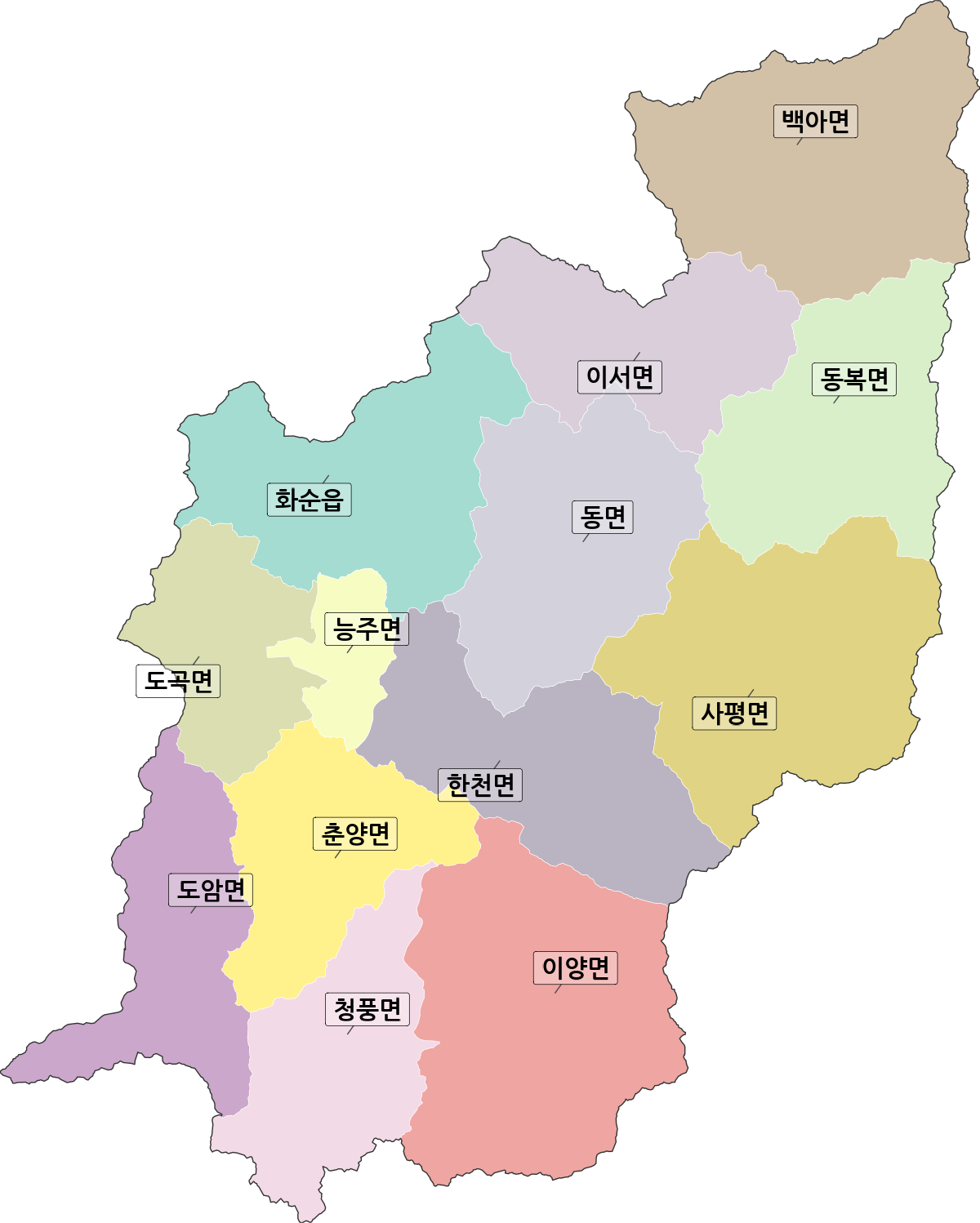 전라남도 화순군 법정동 행정구역 경계 지도