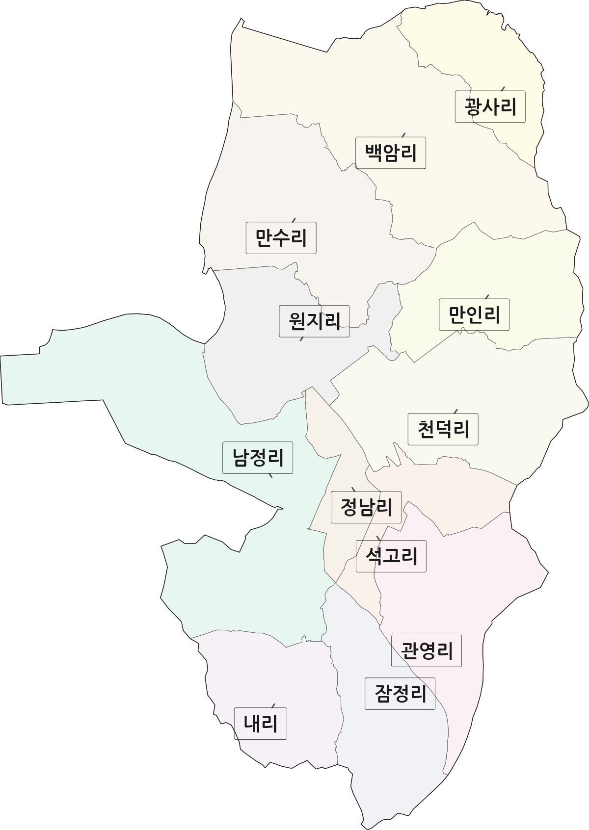 전라남도 화순군 능주면 법정동 리 구분 행정구역 경계 지도
