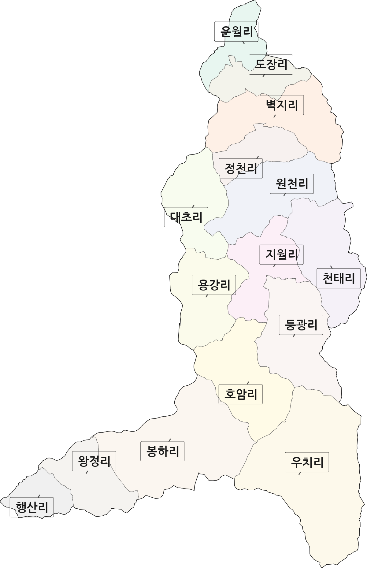 전라남도 화순군 도암면 법정동 리 구분 행정구역 경계 지도