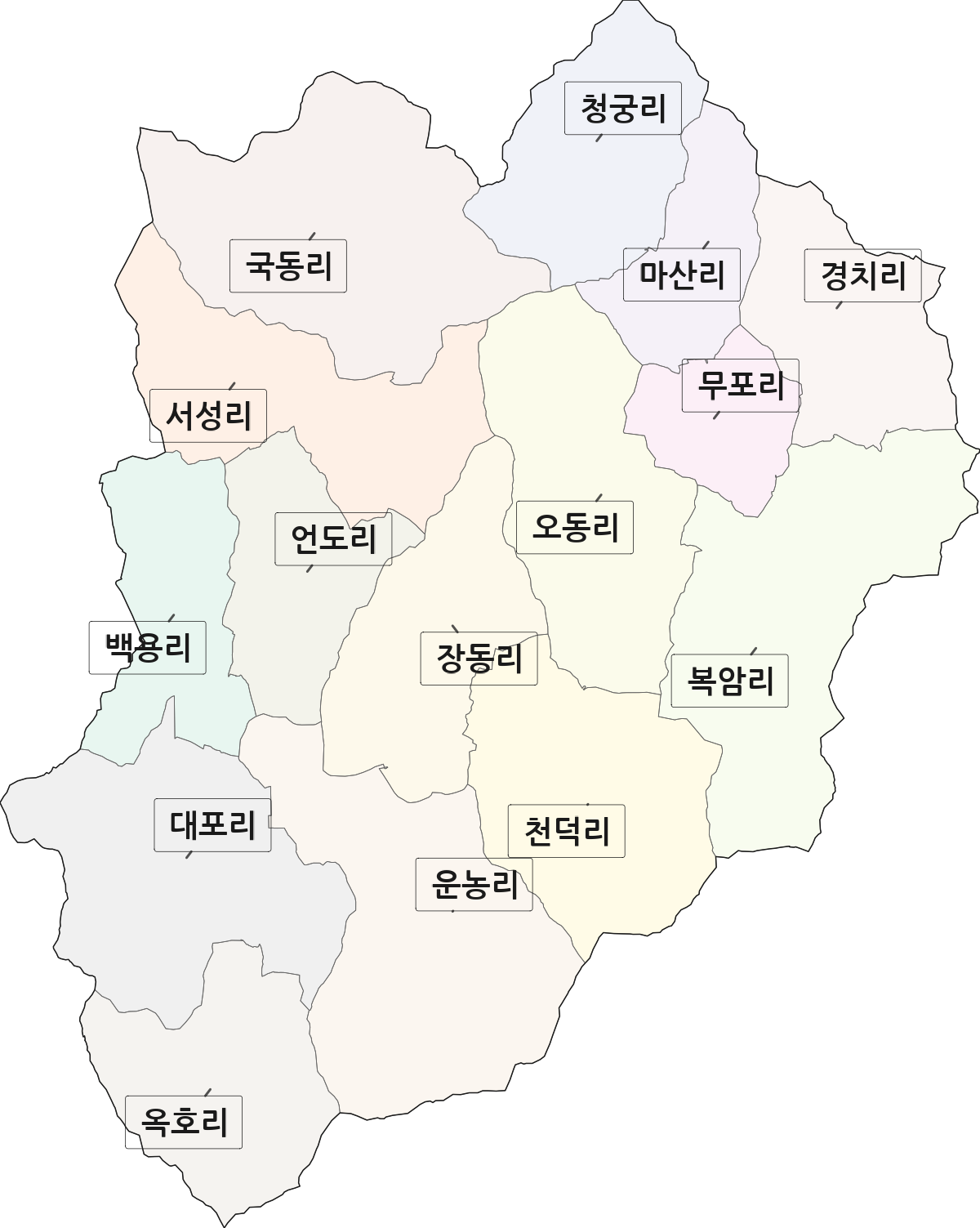 전라남도 화순군 동면 법정동 리 구분 행정구역 경계 지도