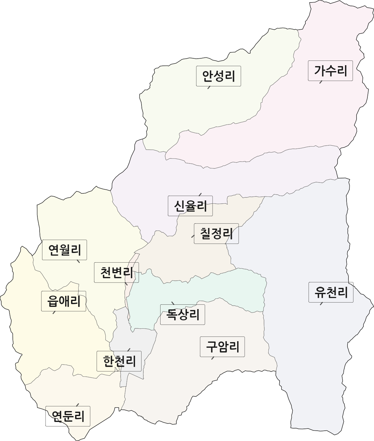 전라남도 화순군 동복면 법정동 리 구분 행정구역 경계 지도