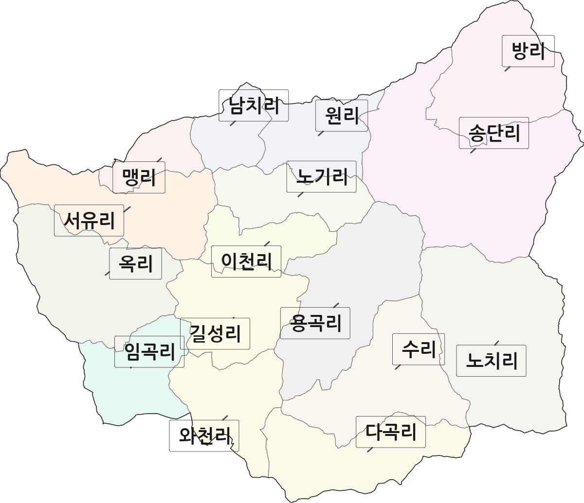 전라남도 화순군 백아면 법정동 리 구분 행정구역 경계 지도