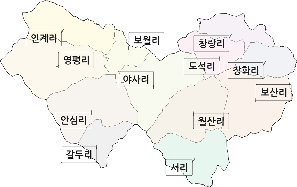 전라남도 화순군 이서면 법정동 리 구분 행정구역 경계 지도