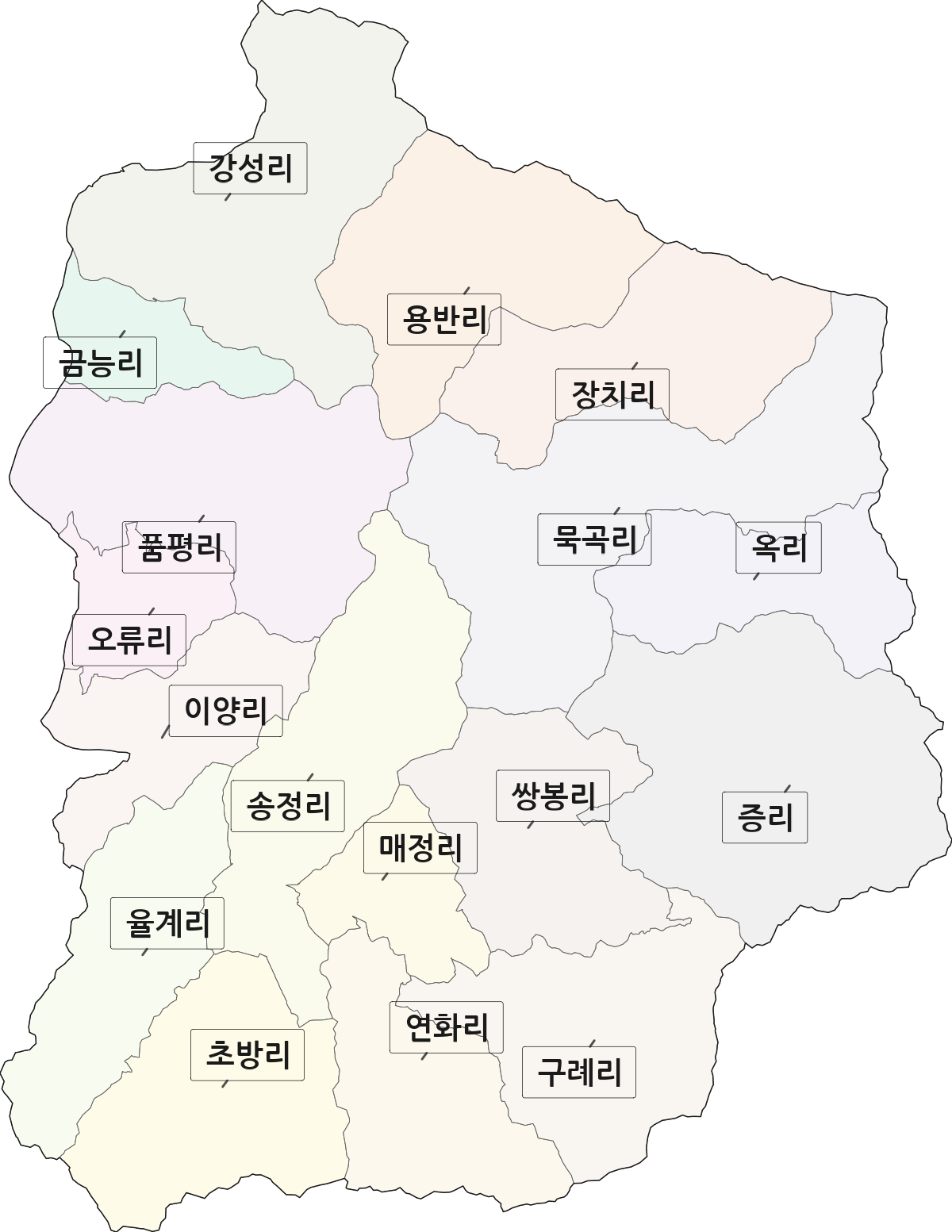 전라남도 화순군 이양면 법정동 리 구분 행정구역 경계 지도