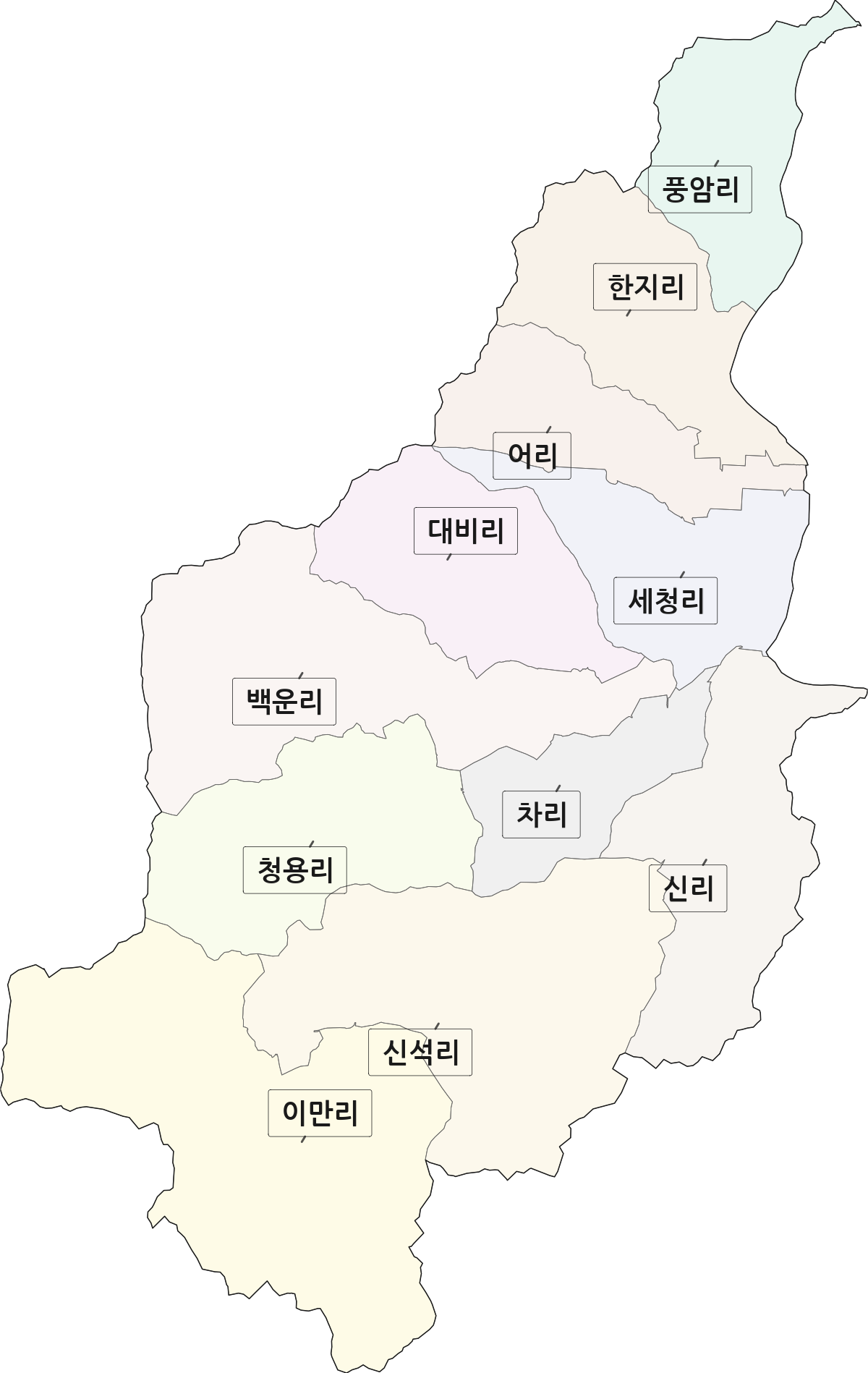 전라남도 화순군 청풍면 법정동 리 구분 행정구역 경계 지도