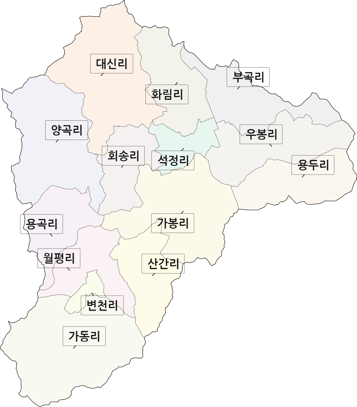전라남도 화순군 춘양면 법정동 리 구분 행정구역 경계 지도