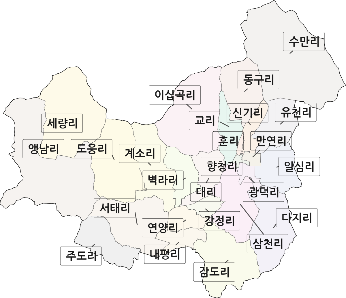 전라남도 화순군 화순읍 법정동 리 구분 행정구역 경계 지도