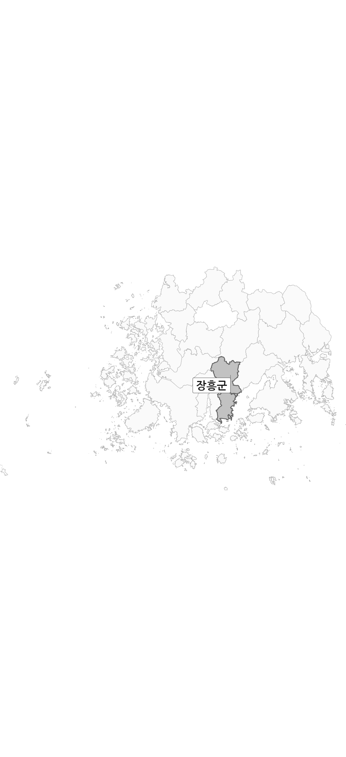 전라남도 범위 내 장흥군 행정구역 경계 지도