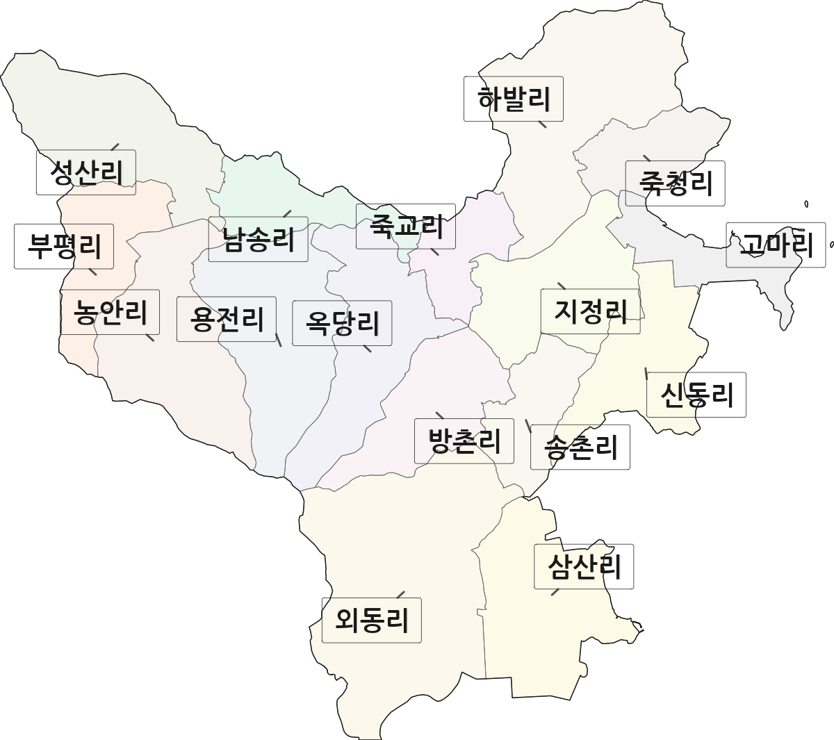 전라남도 장흥군 관산읍 법정동 리 구분 행정구역 경계 지도