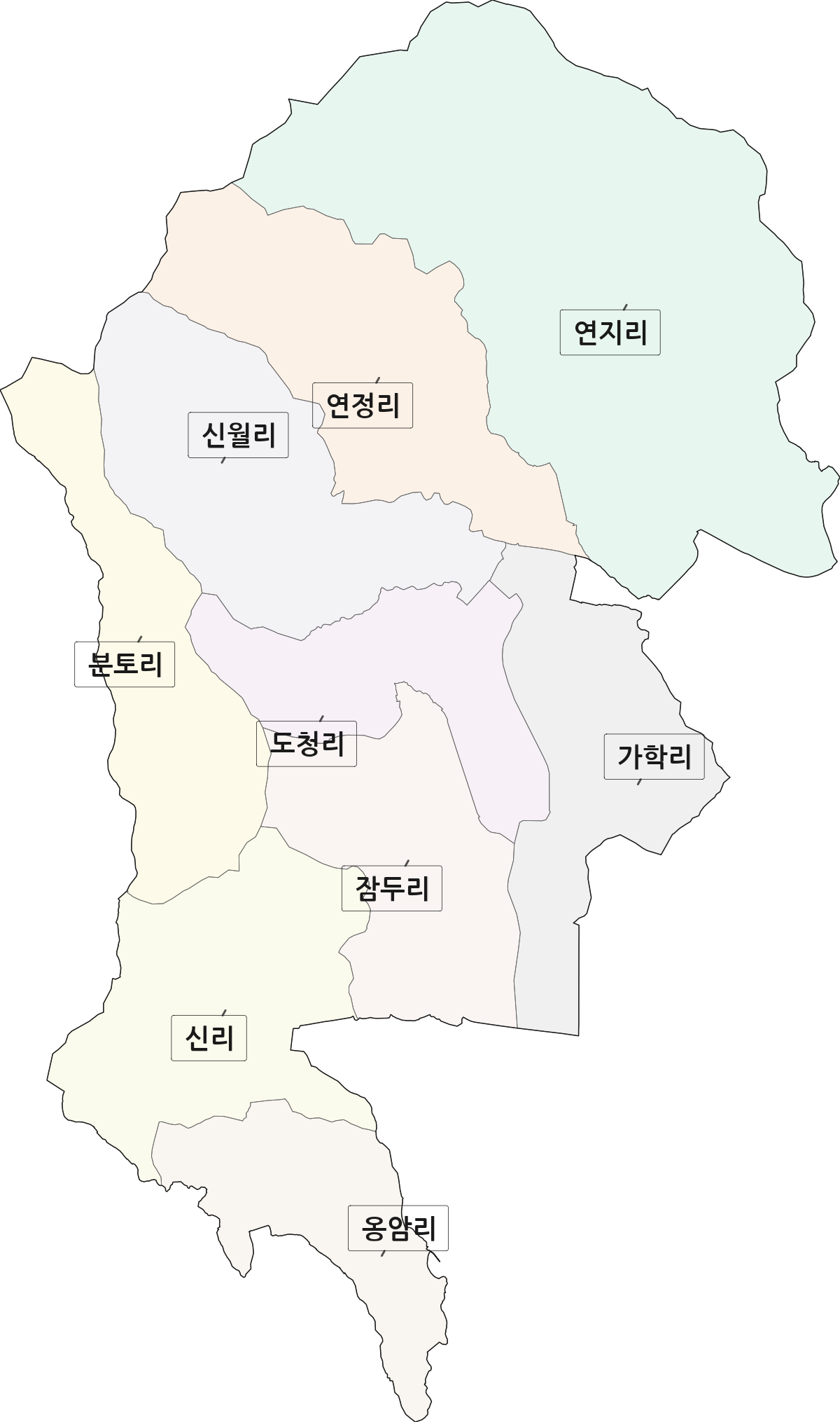 전라남도 장흥군 대덕읍 법정동 리 구분 행정구역 경계 지도