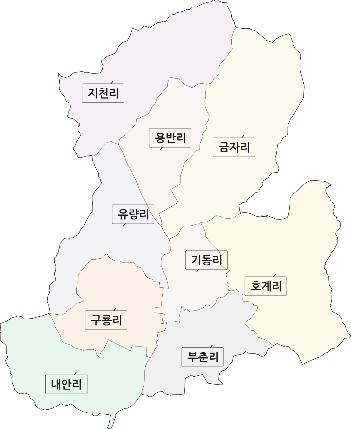 전라남도 장흥군 부산면 법정동 리 구분 행정구역 경계 지도