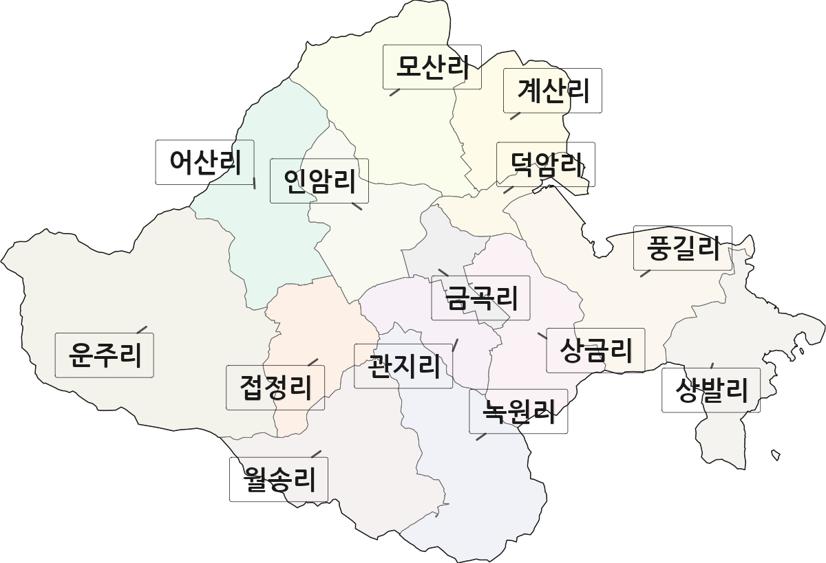 전라남도 장흥군 용산면 법정동 리 구분 행정구역 경계 지도