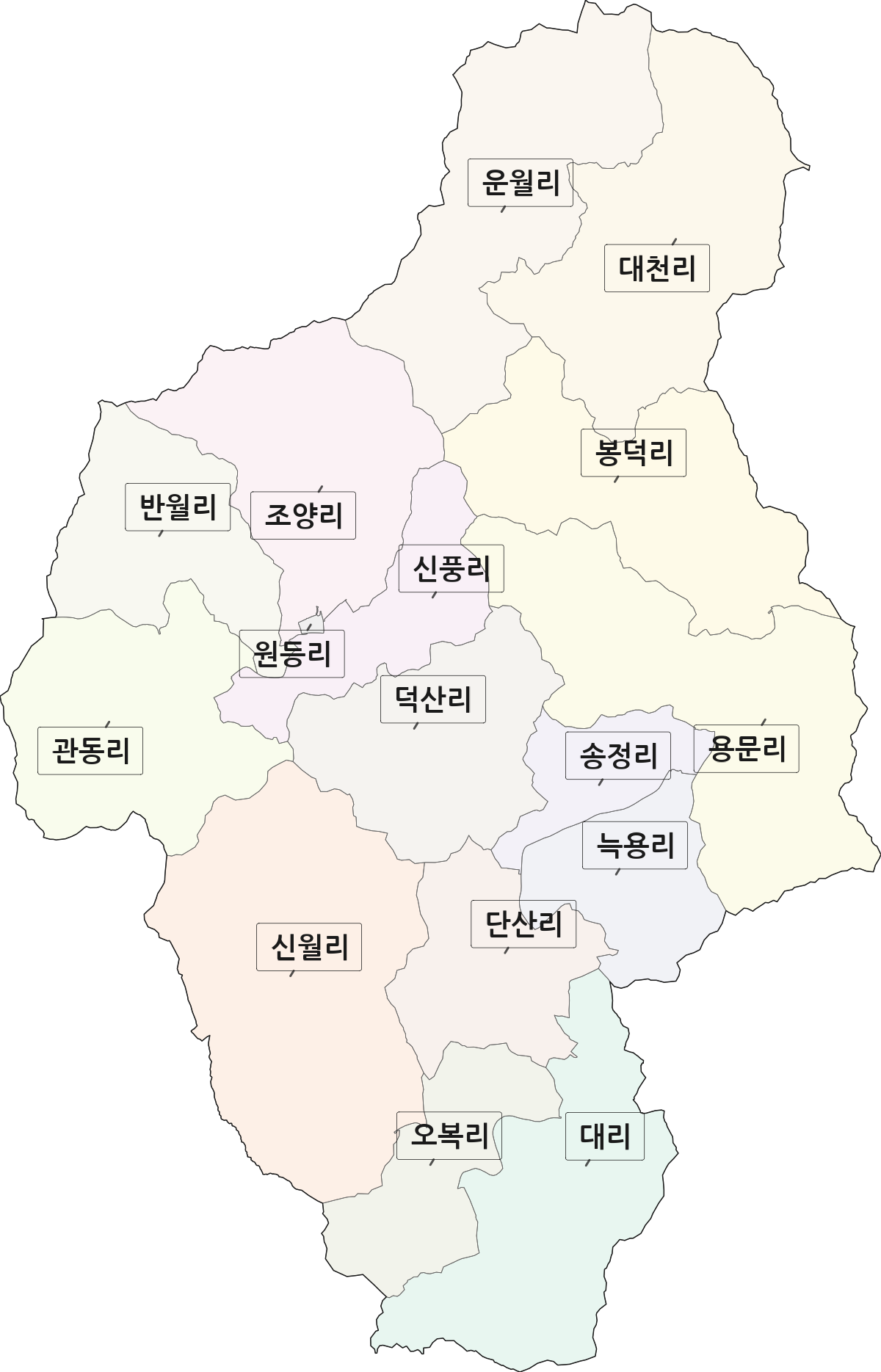 전라남도 장흥군 유치면 법정동 리 구분 행정구역 경계 지도