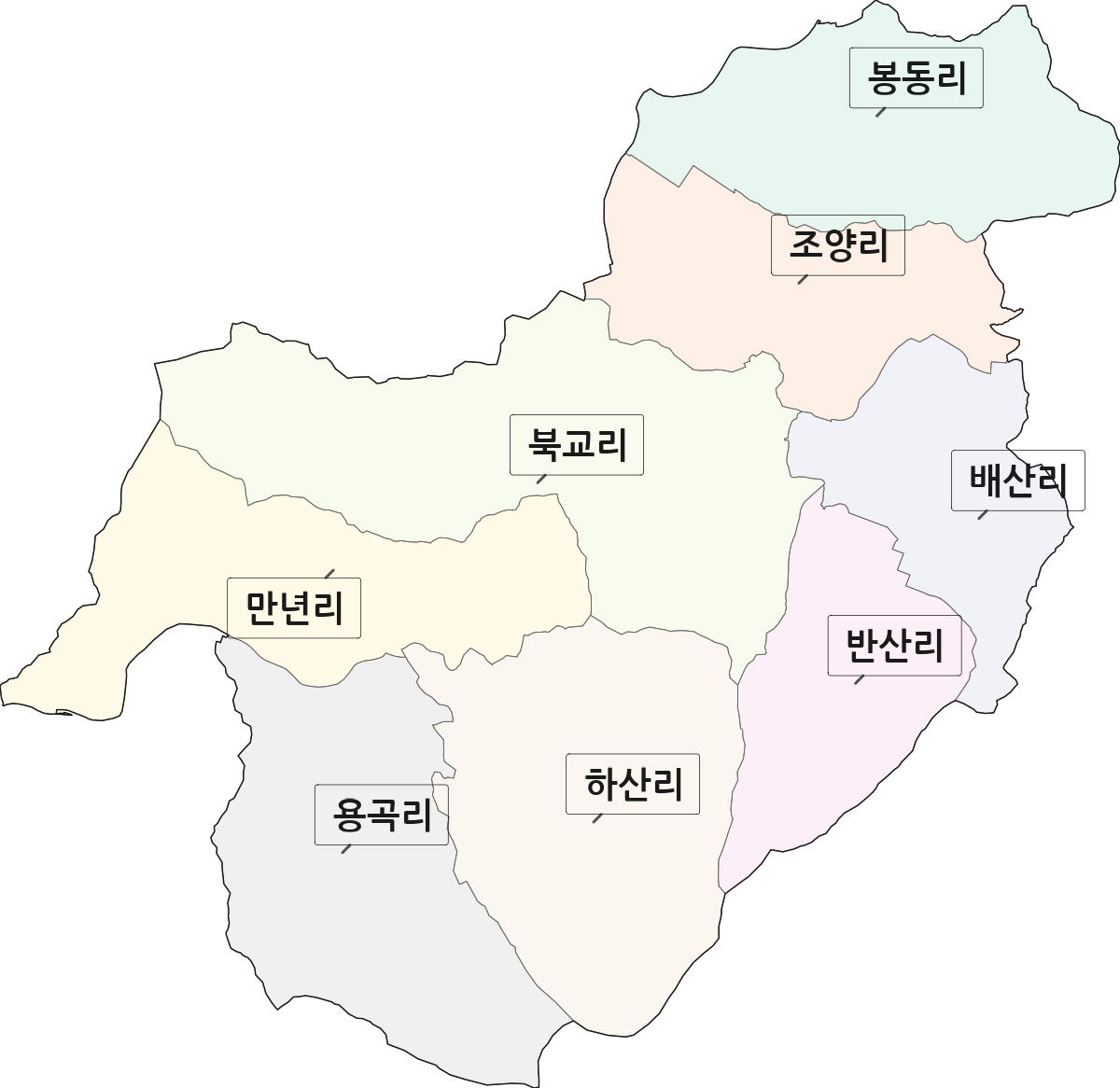 전라남도 장흥군 장동면 법정동 리 구분 행정구역 경계 지도