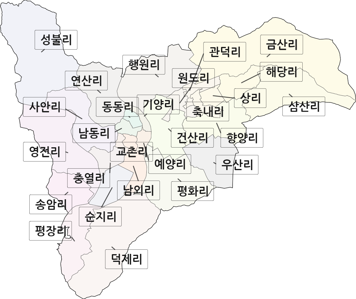전라남도 장흥군 장흥읍 법정동 리 구분 행정구역 경계 지도