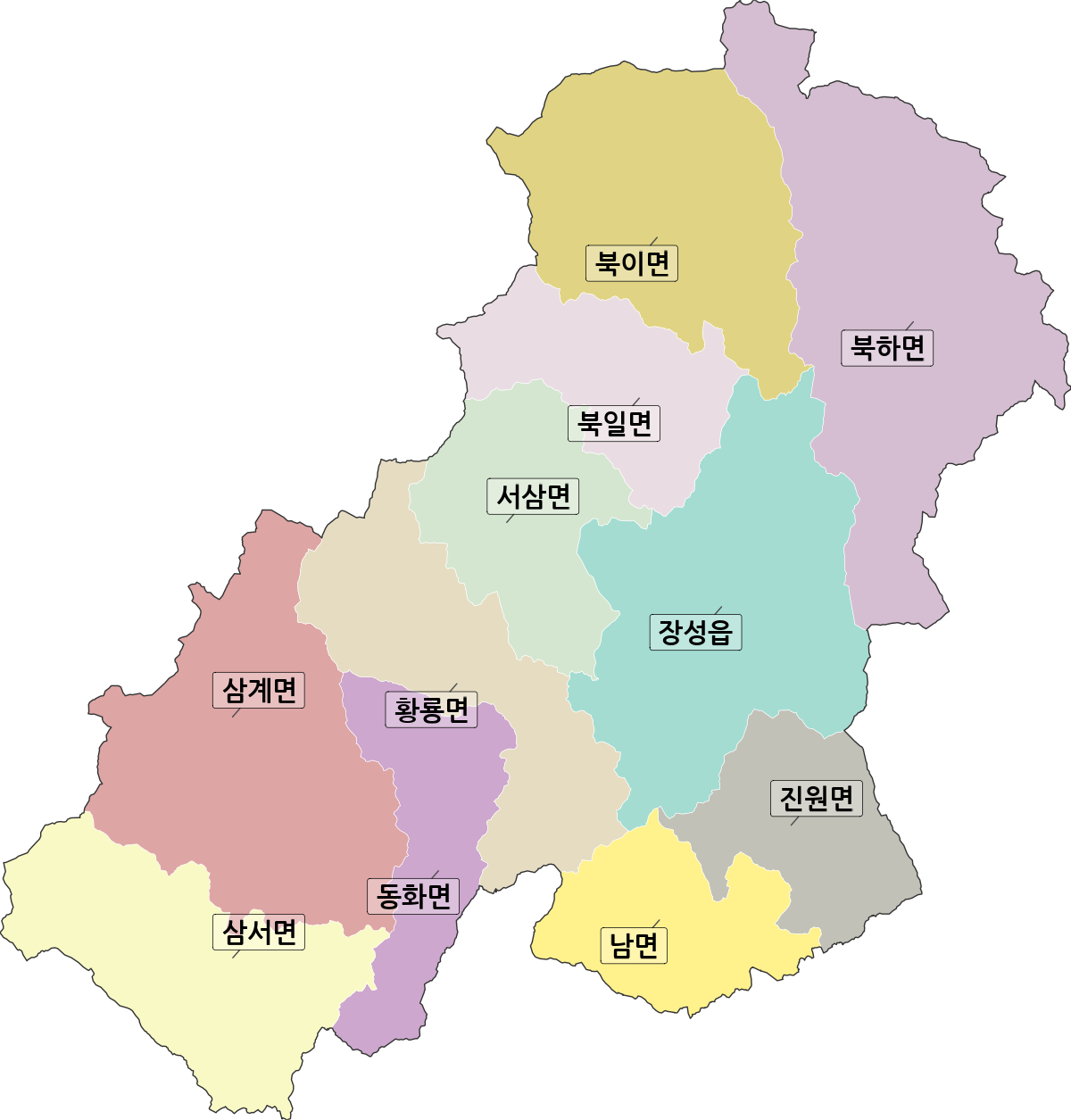 전라남도 장성군 법정동 행정구역 경계 지도