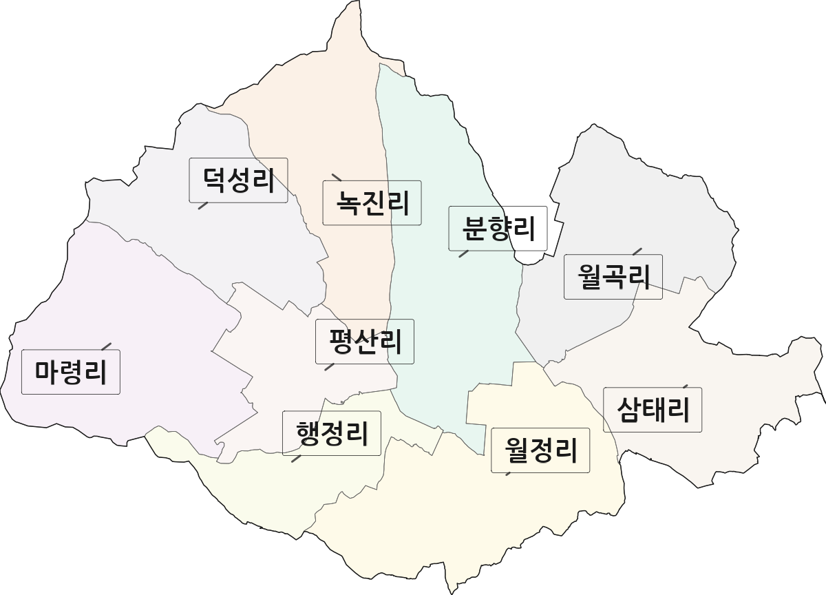 전라남도 장성군 남면 법정동 리 구분 행정구역 경계 지도