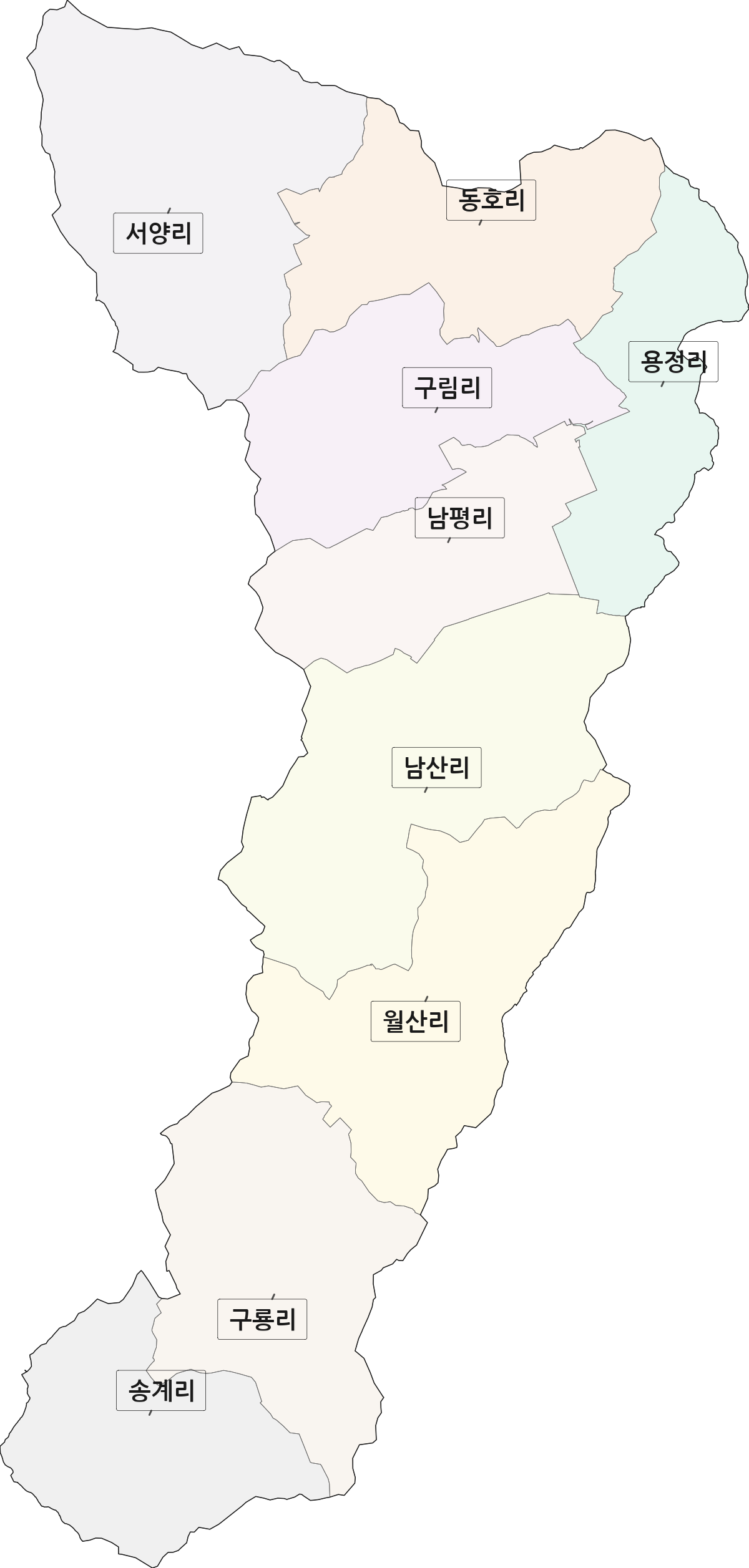 전라남도 장성군 동화면 법정동 리 구분 행정구역 경계 지도