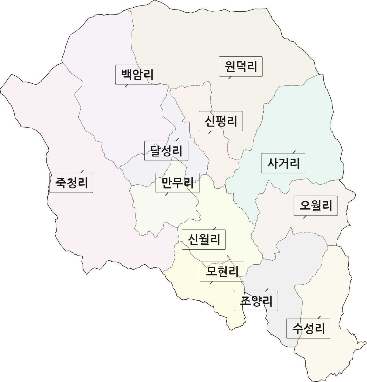 전라남도 장성군 북이면 법정동 리 구분 행정구역 경계 지도