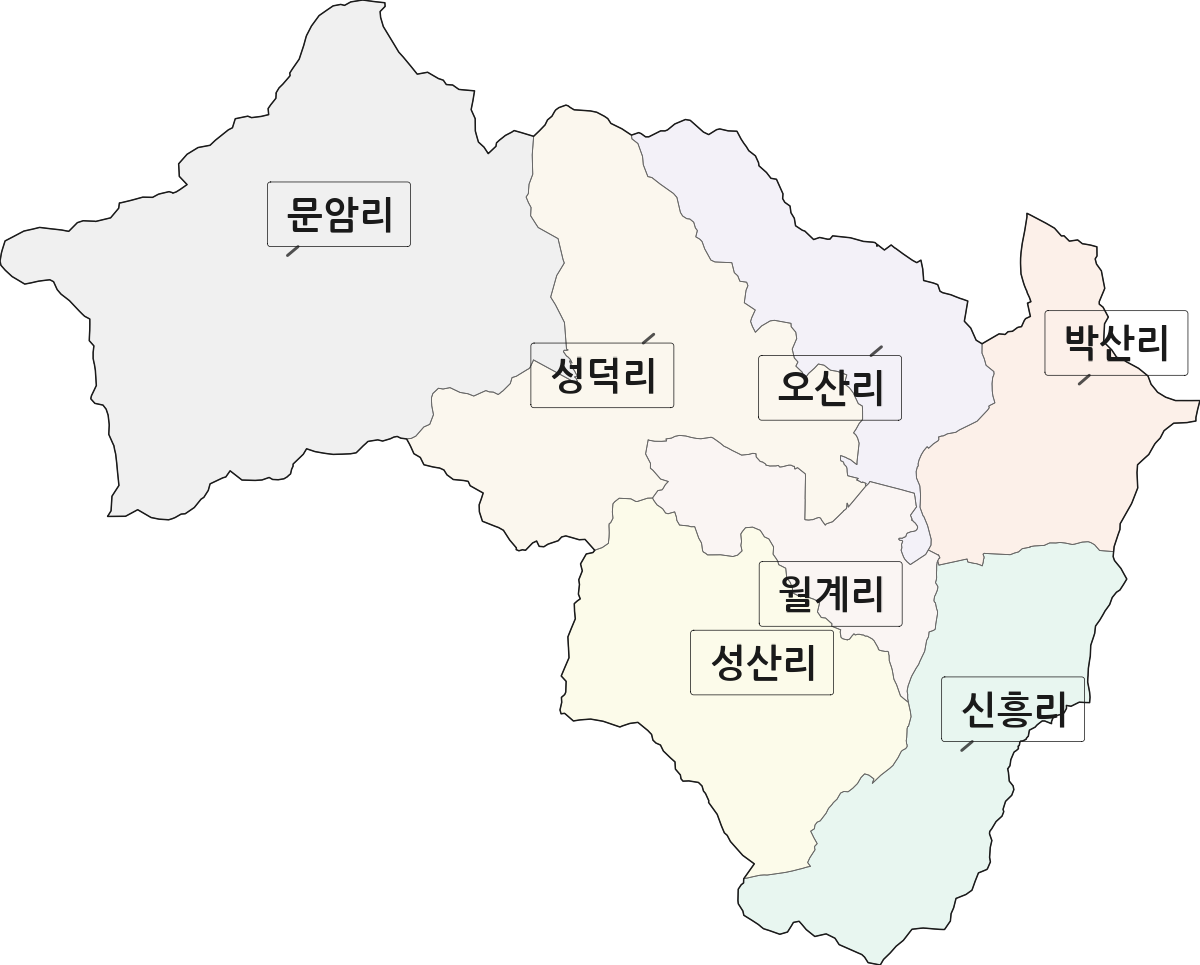 전라남도 장성군 북일면 법정동 리 구분 행정구역 경계 지도