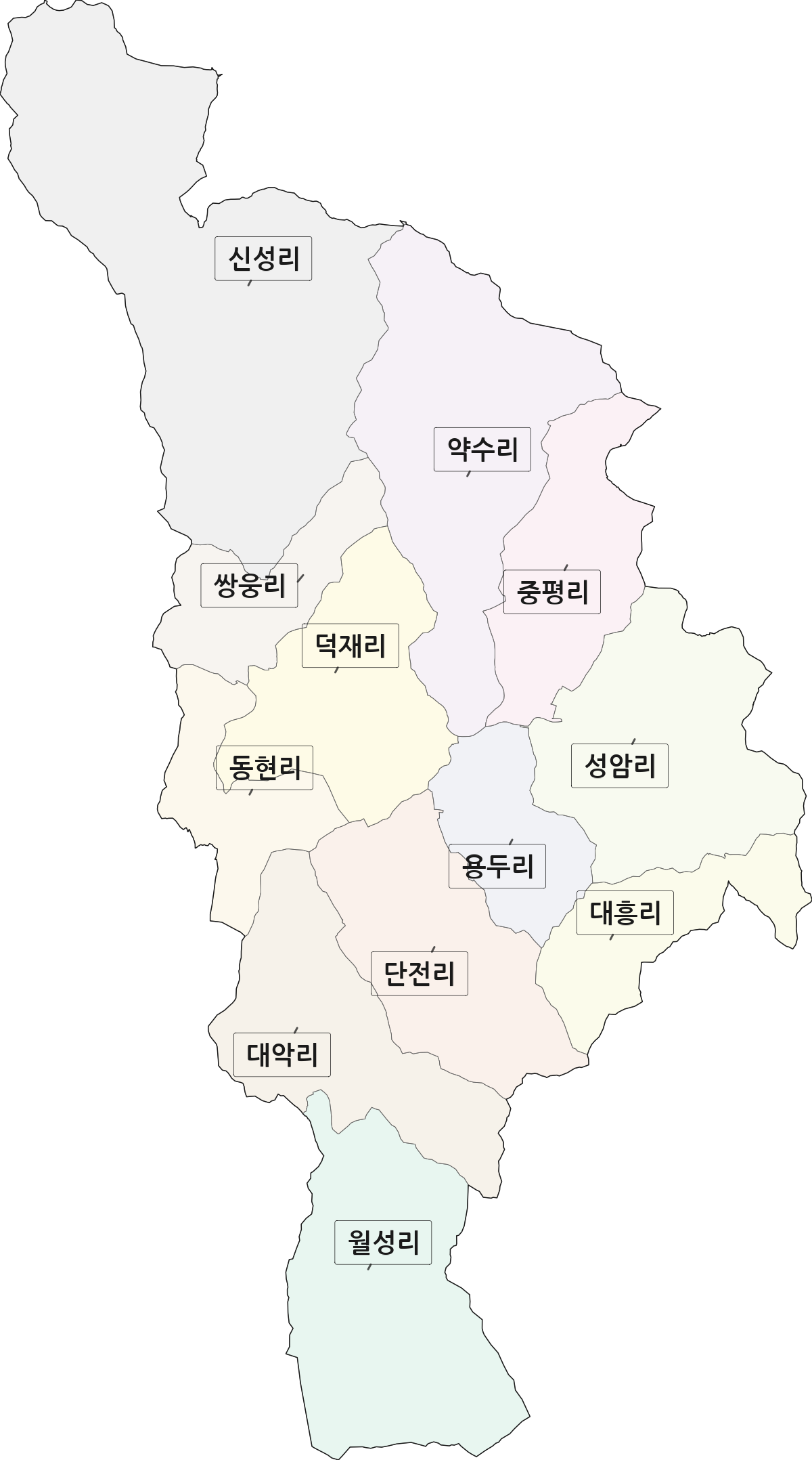 전라남도 장성군 북하면 법정동 리 구분 행정구역 경계 지도