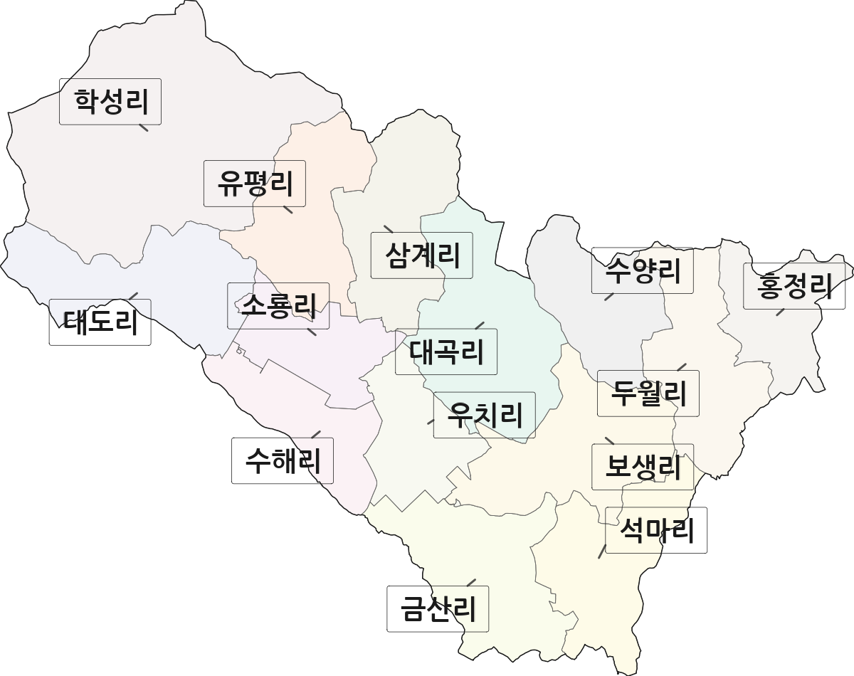 전라남도 장성군 삼서면 법정동 리 구분 행정구역 경계 지도
