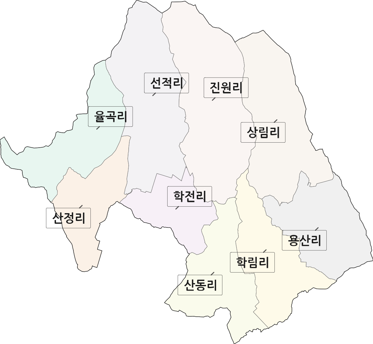 전라남도 장성군 진원면 법정동 리 구분 행정구역 경계 지도