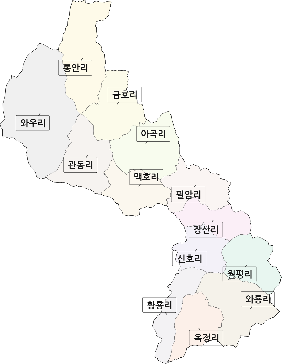 전라남도 장성군 황룡면 법정동 리 구분 행정구역 경계 지도