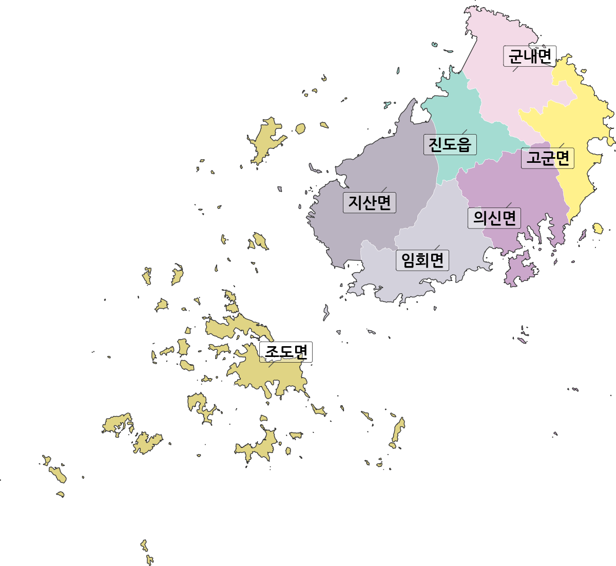 전라남도 진도군 행정동 행정구역 경계 지도