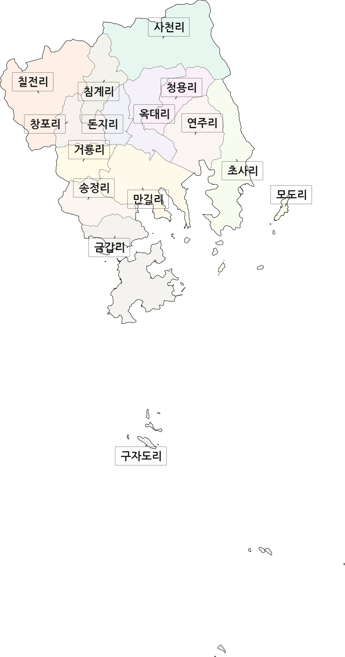전라남도 진도군 의신면 법정동 리 구분 행정구역 경계 지도