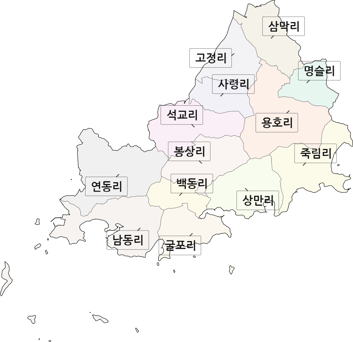 전라남도 진도군 임회면 법정동 리 구분 행정구역 경계 지도