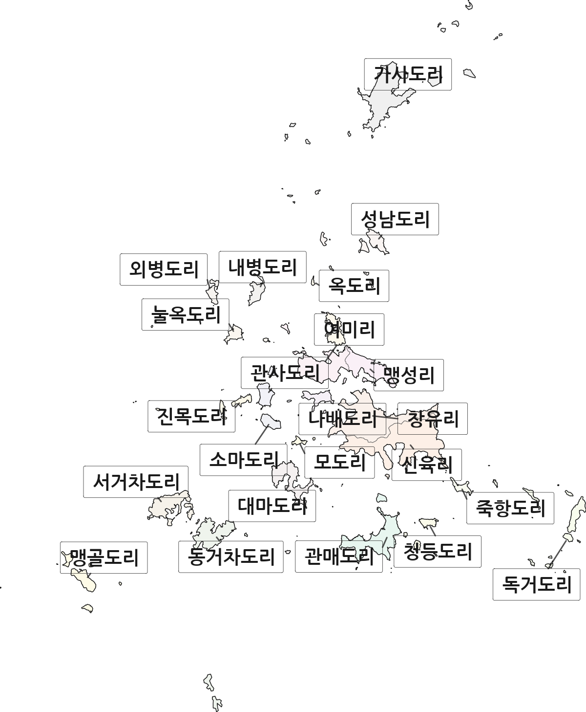전라남도 진도군 조도면 법정동 리 구분 행정구역 경계 지도