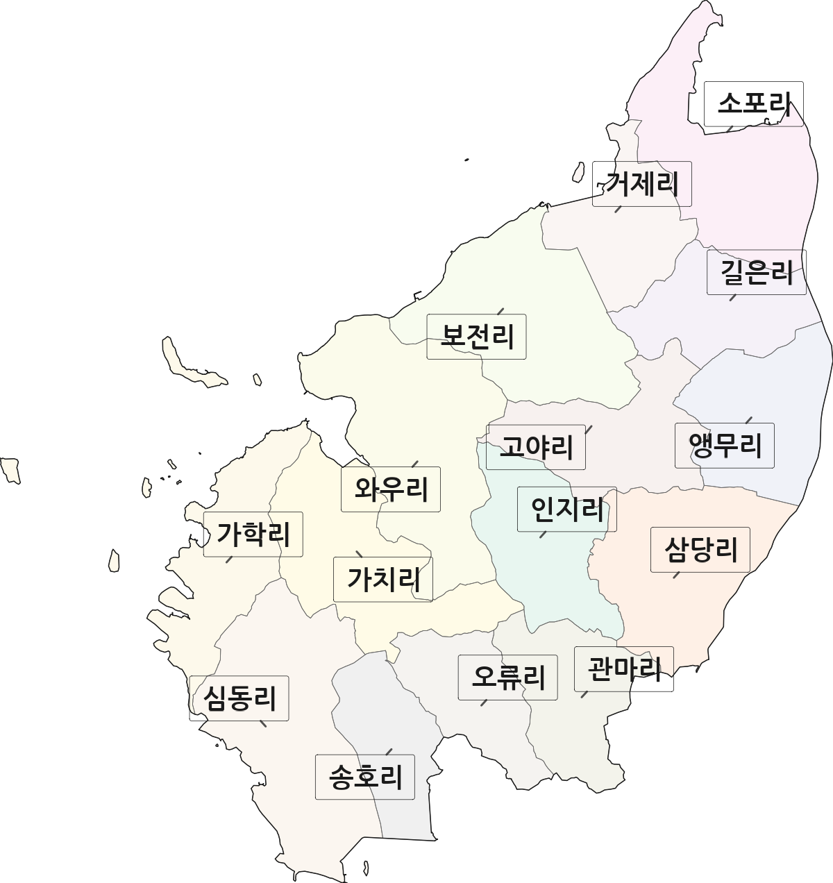 전라남도 진도군 지산면 법정동 리 구분 행정구역 경계 지도