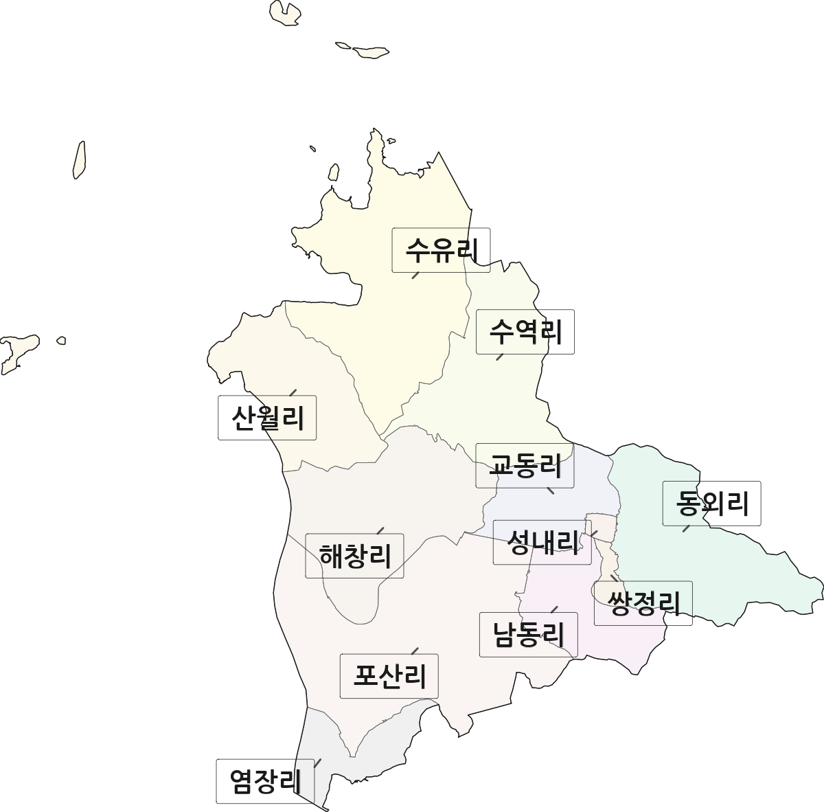전라남도 진도군 진도읍 법정동 리 구분 행정구역 경계 지도