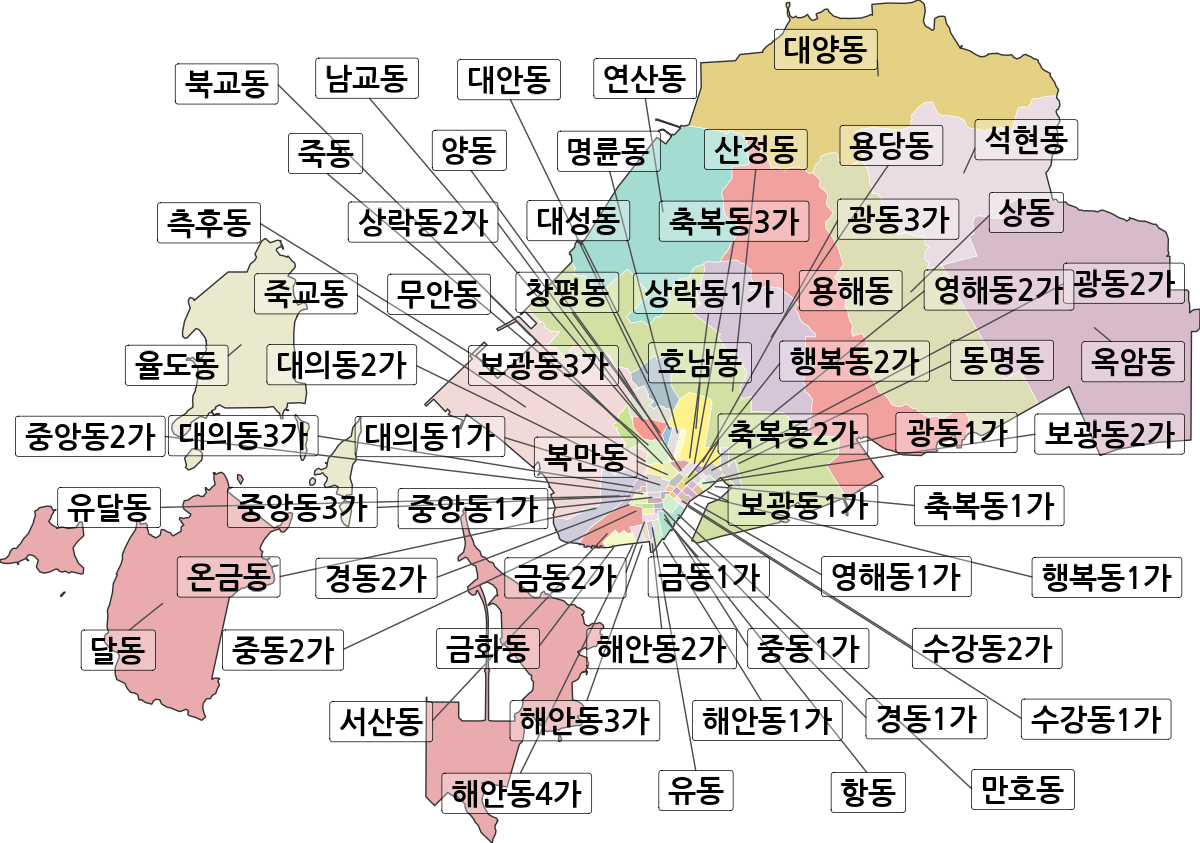 전라남도 목포시 법정동 행정구역 경계 지도