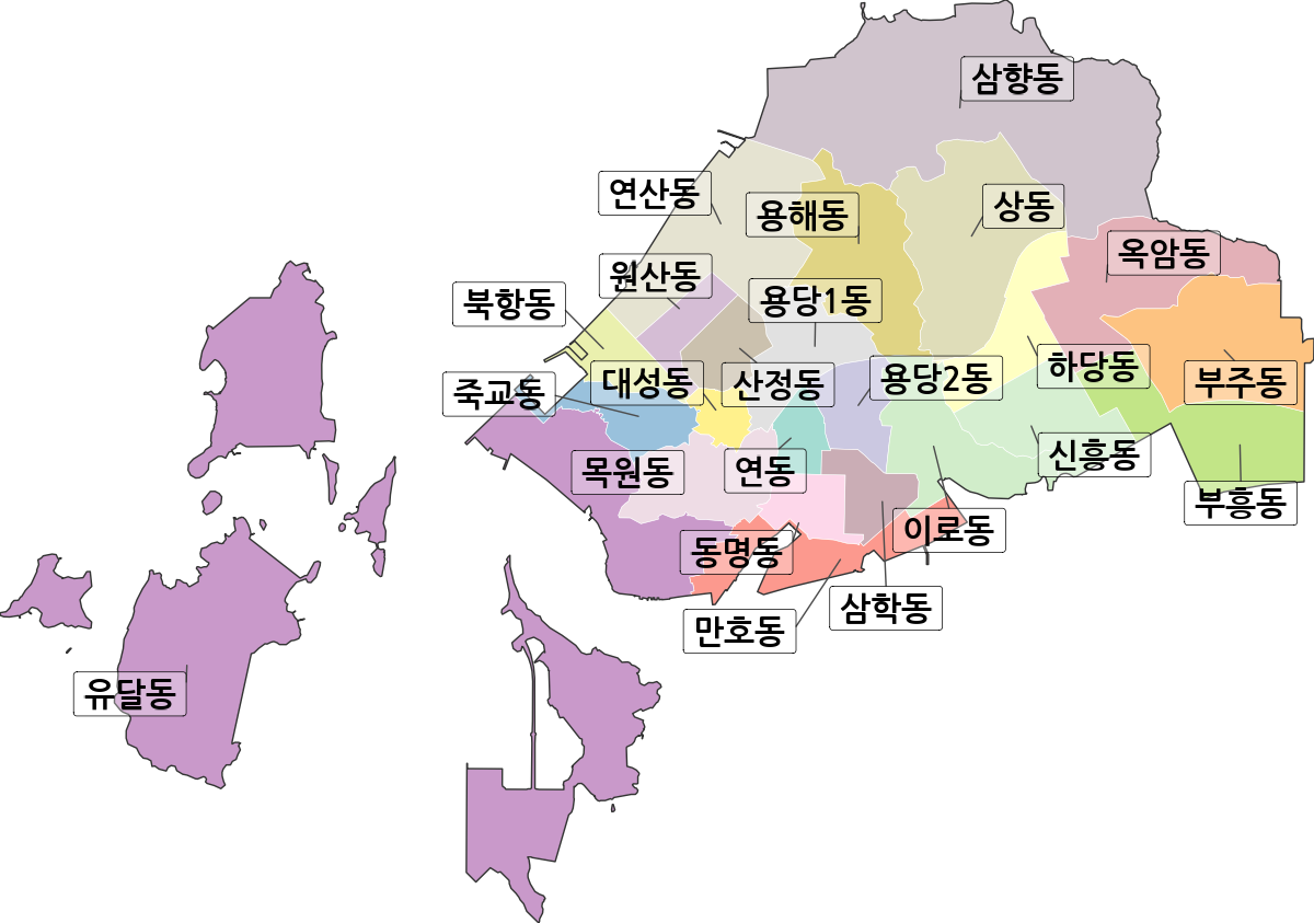 전라남도 목포시 행정동 행정구역 경계 지도