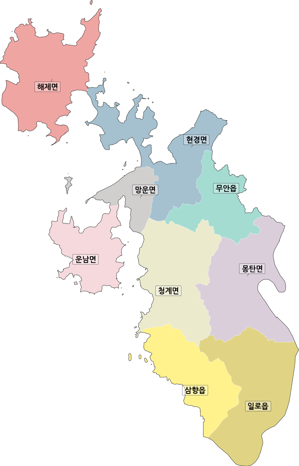 전라남도 무안군 행정동 행정구역 경계 지도