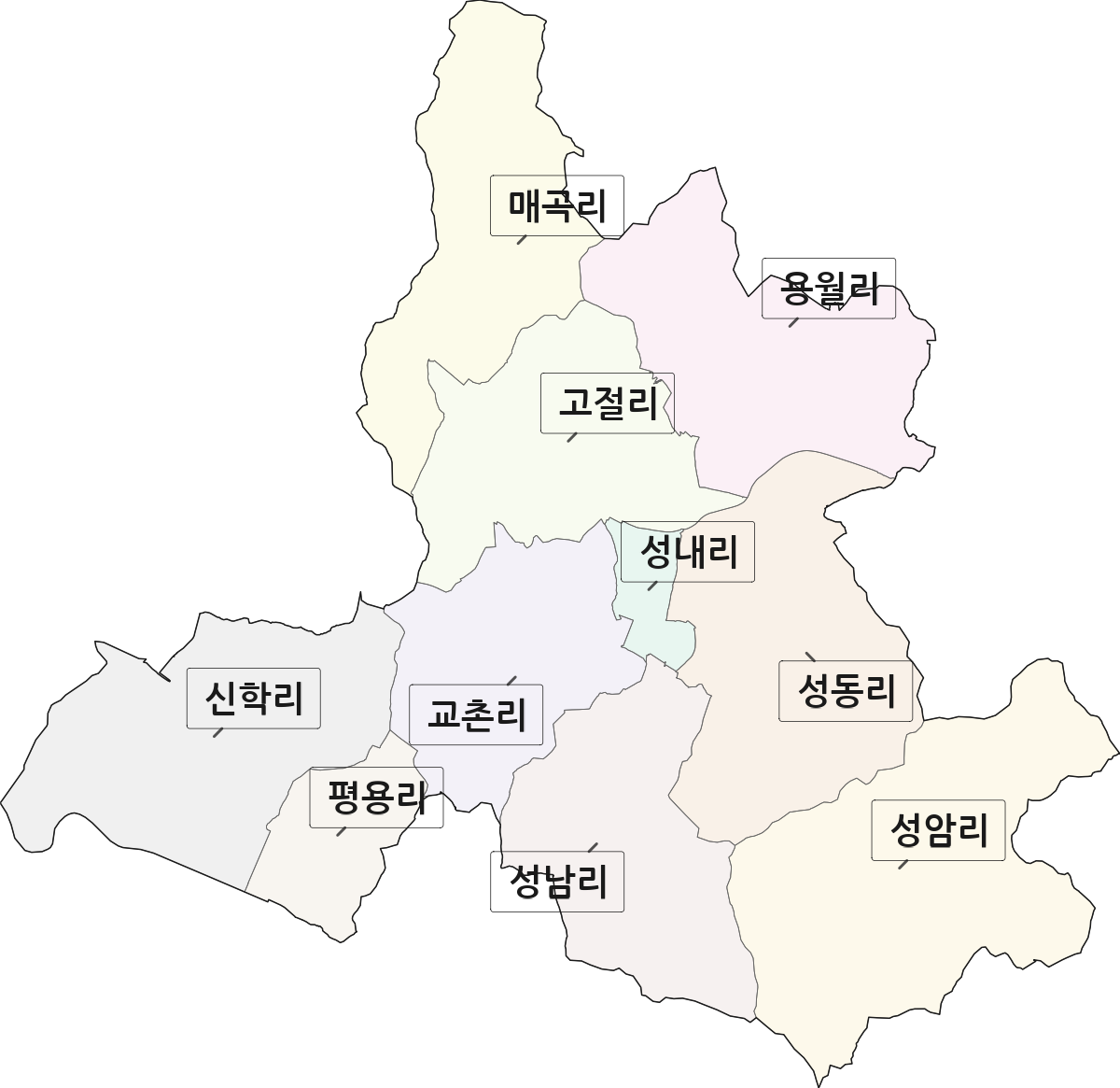 전라남도 무안군 무안읍 법정동 리 구분 행정구역 경계 지도