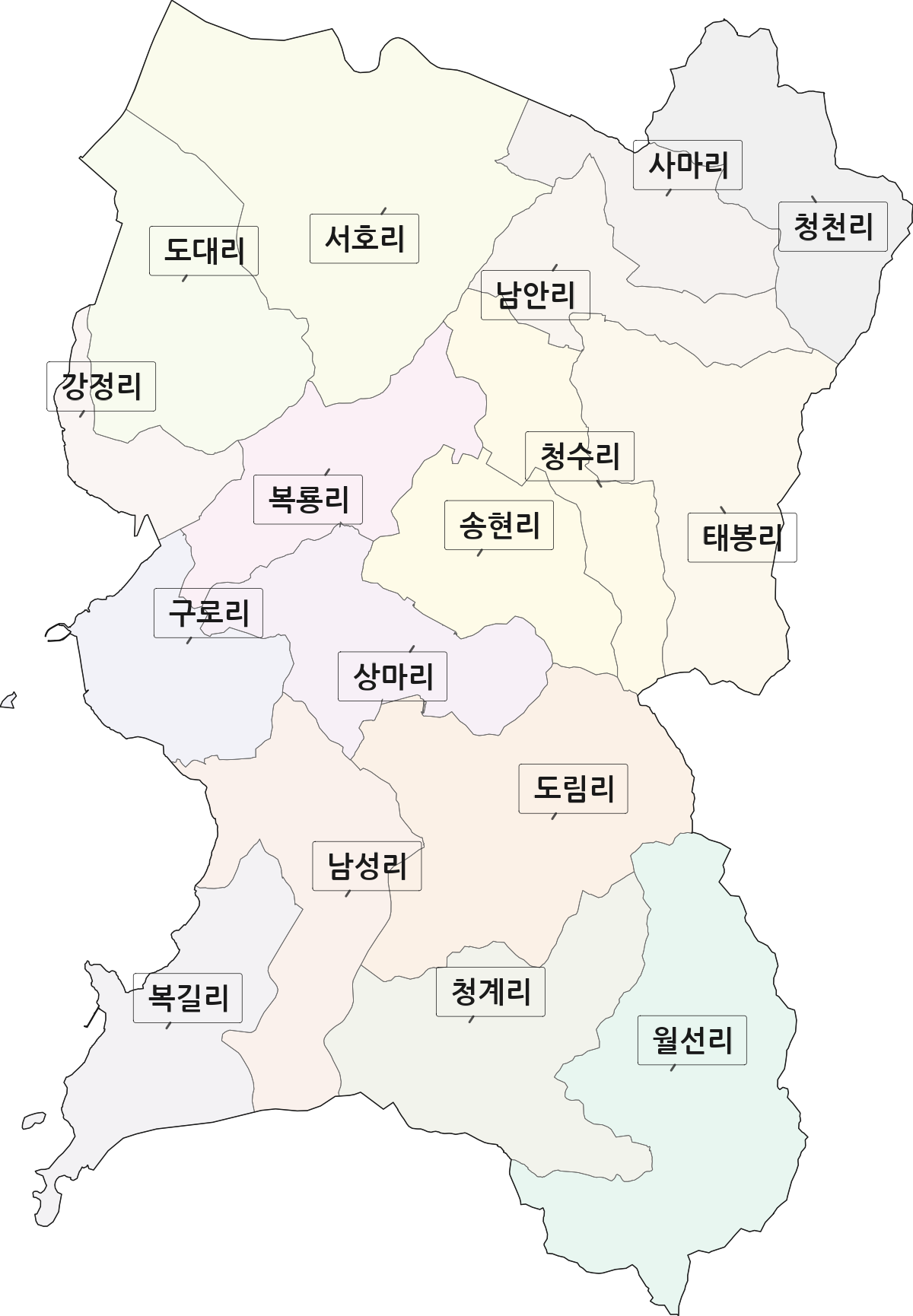 전라남도 무안군 청계면 법정동 리 구분 행정구역 경계 지도