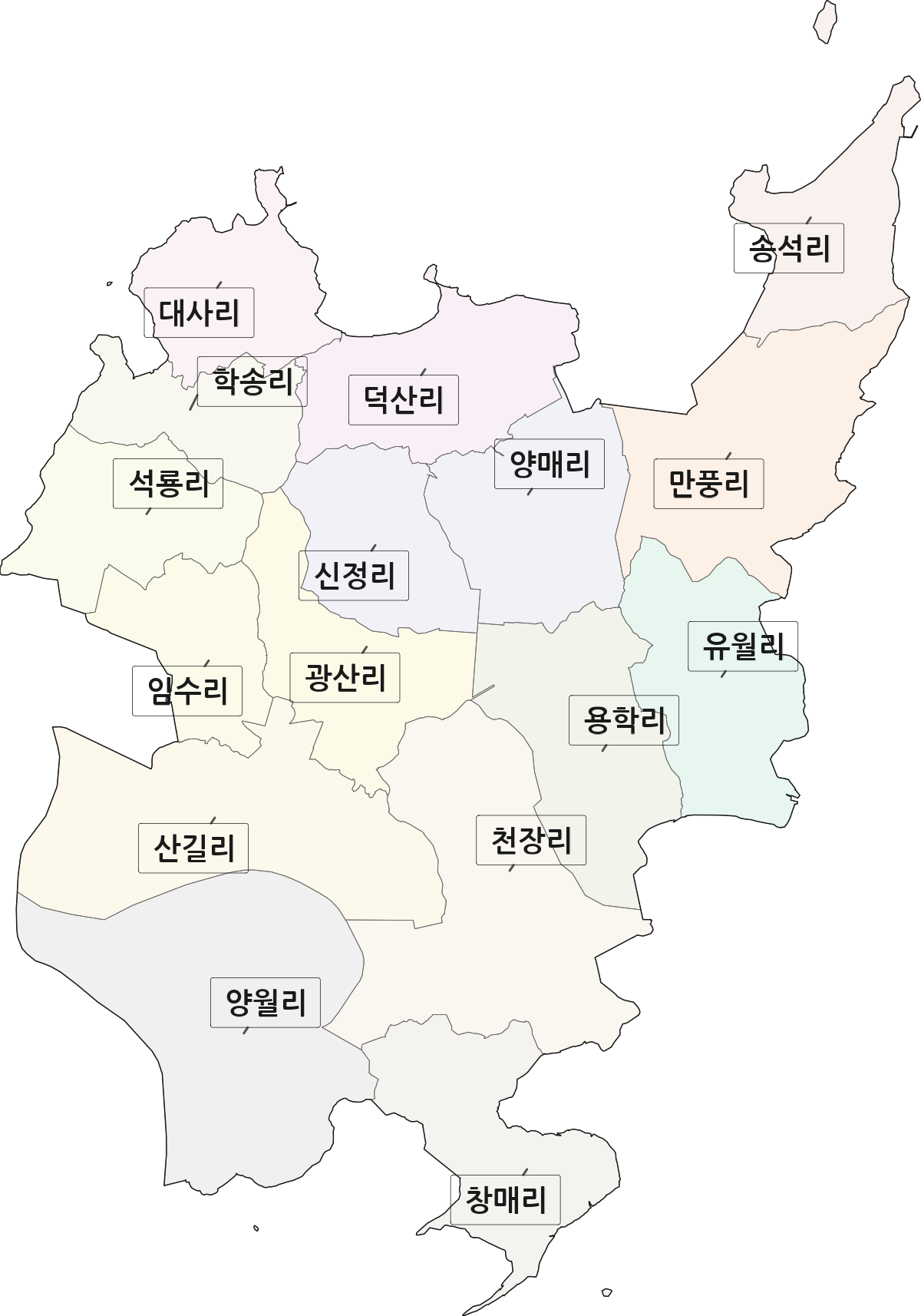 전라남도 무안군 해제면 법정동 리 구분 행정구역 경계 지도