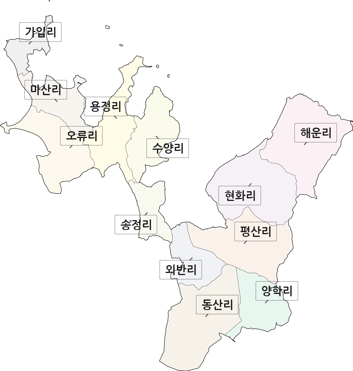전라남도 무안군 현경면 법정동 리 구분 행정구역 경계 지도
