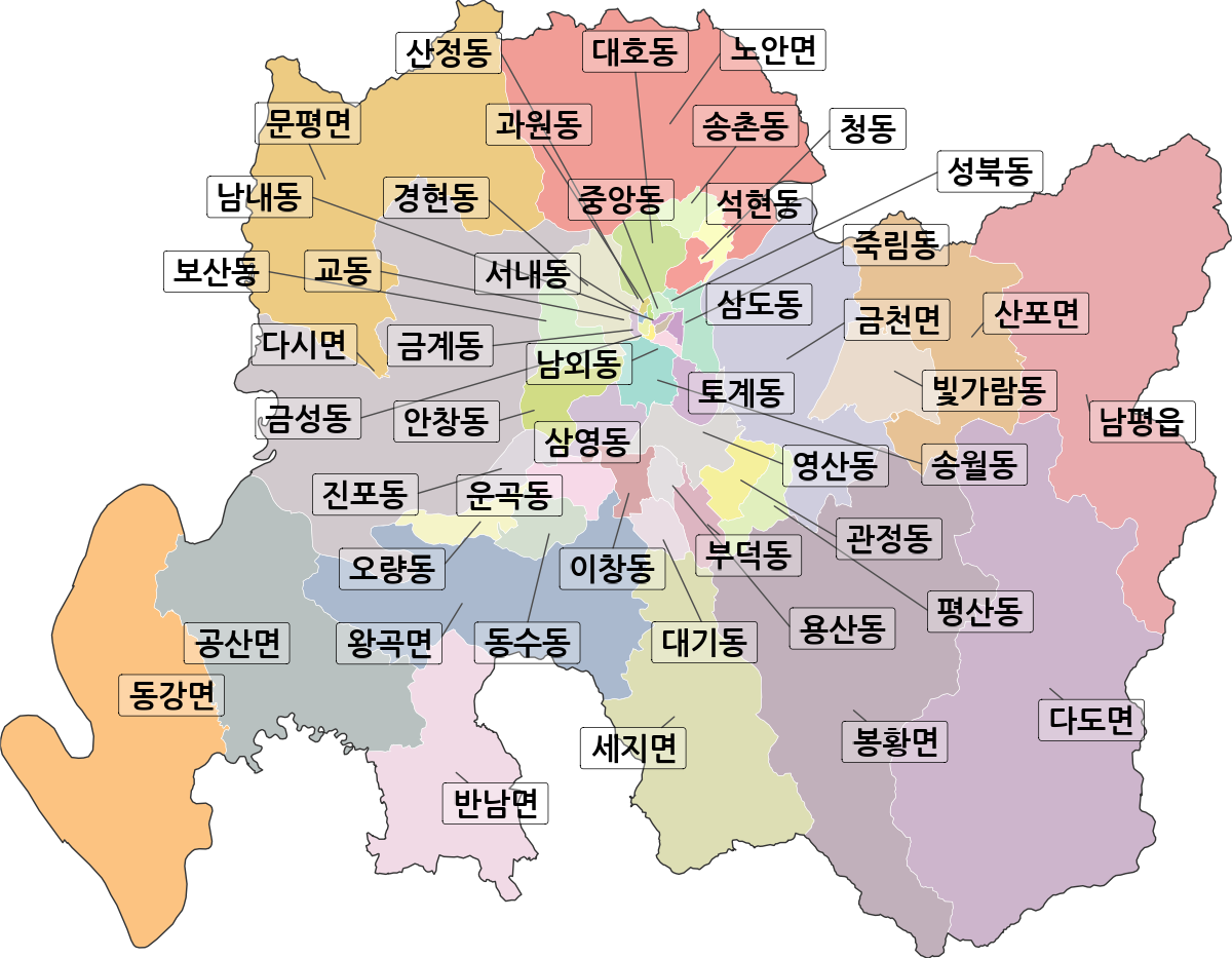 전라남도 나주시 법정동 행정구역 경계 지도