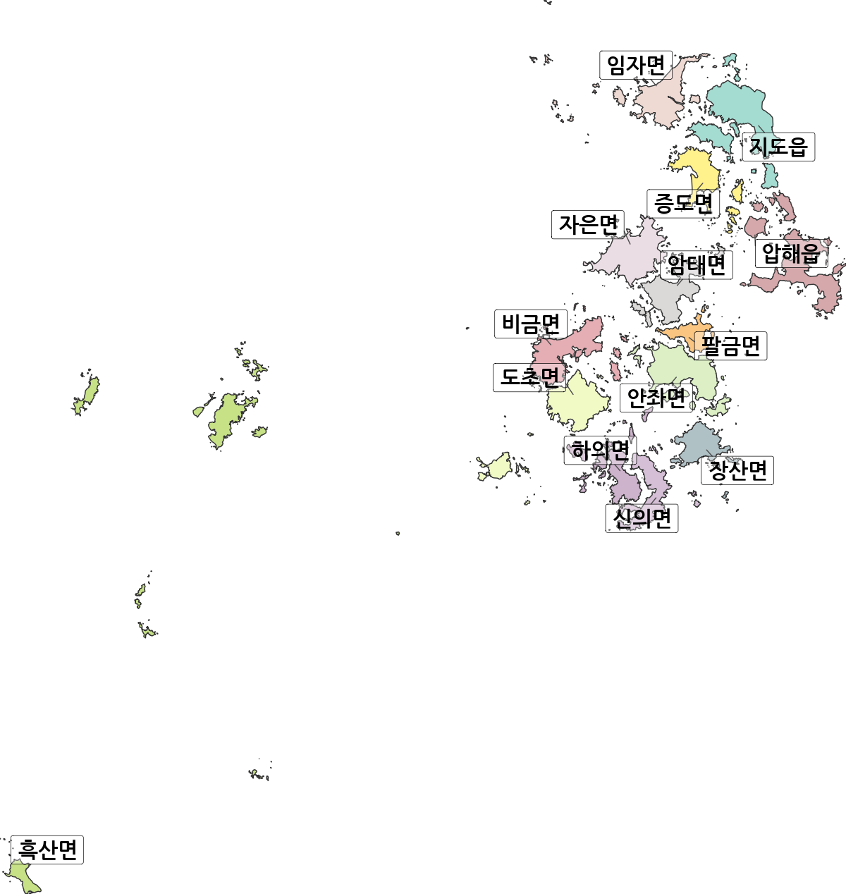전라남도 신안군 법정동 행정구역 경계 지도